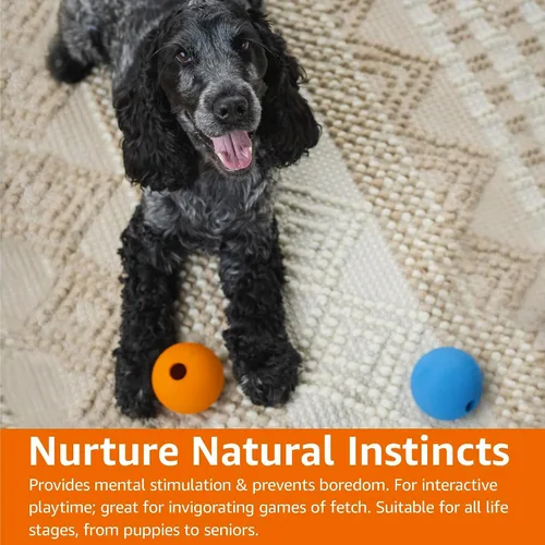 Vista 8 de Amazon Basics Juguetes para Perros, Pelotas de Goma Interactivas para Buscar, (Paquete de 2), 3 Pulgadas, Azul, Naranja
