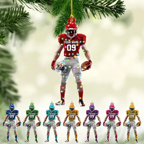 Vista 15 de Adornos de fútbol personalizados, hombreras y casco, adorno de Navidad, regalo de jugador estadounidense, regalo para niños y niñas, decoración