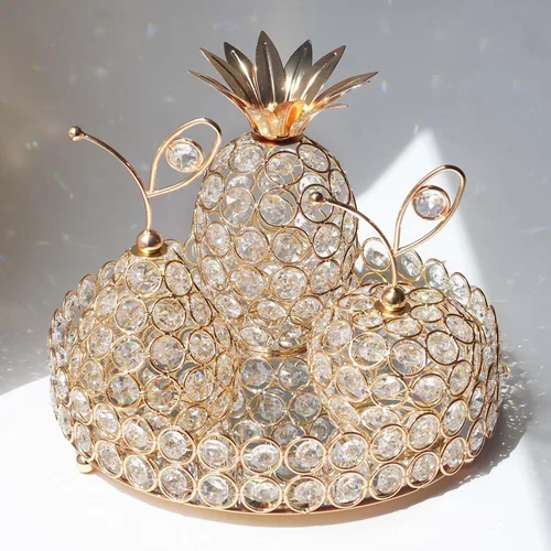 Vista 8 de Elegantes bandejas decorativas y juego de 4 piezas de frutas de cristal, soporte para velas de té de cristal, centros de mesa de boda