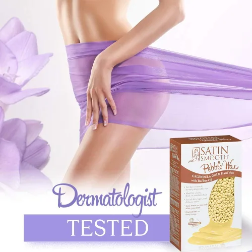 Vista 4 de Satin Smooth Cera de piedra de caléndula dorada Cera dura con aceite de árbol de té Ideal para todo tipo de piel y cabello grueso y persistente