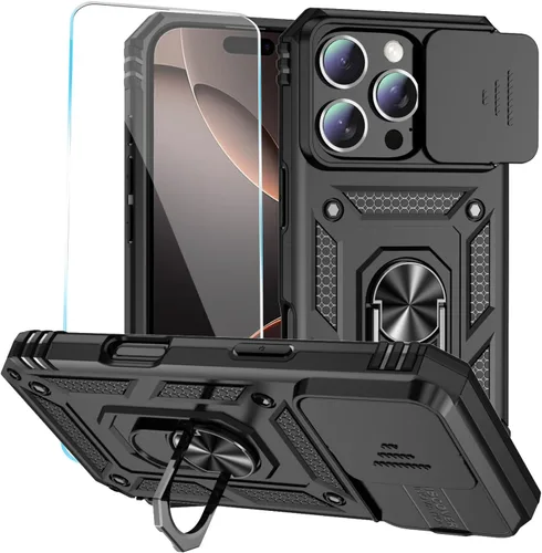 Vista 27 de Funda para teléfono SunStory para iPhone 11 con protector de pantalla HD y cubierta deslizante para la cámara y soporte giratorio con anillo