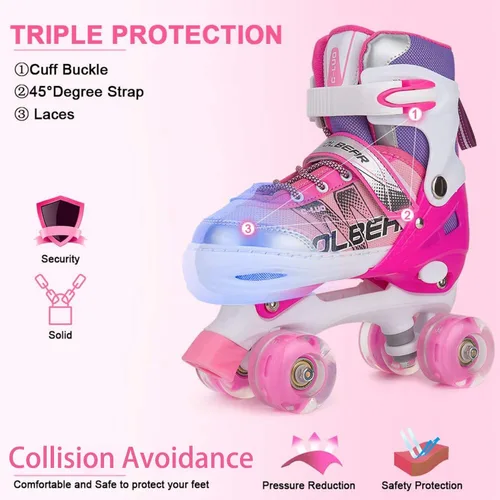 Vista 5 de Patines en línea ajustables para niñas y mujeres, todas las 8 ruedas de los patines de niña brillan, iluminación segura y divertida para niños