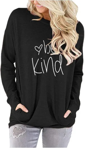 Vista 3 de ONLYSHE - Sudadera para mujer, cuello redondo, casual, holgada camiseta manga larga