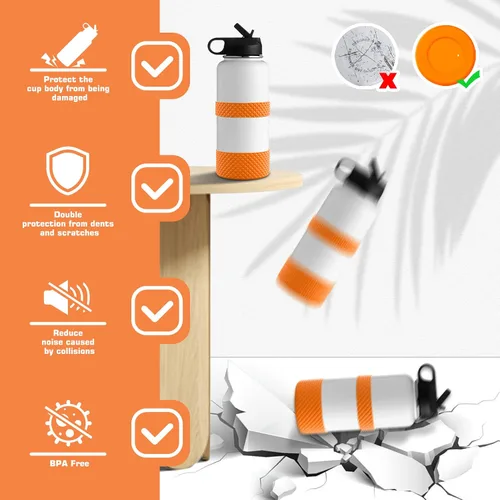 Vista 2 de Funda para botella de agua, doble protección de silicona con textura de diamante, compatible con botella Hydro Sport de 12 a 24 onzas, funda