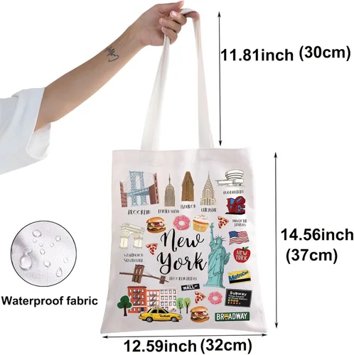 Vista 4 de BWWKTOP Bolsa de lona New York - Azul - 14.56 x 12.59 pulgadas - Moda - Viajes - Artículos de tocador - Mujeres y adultos