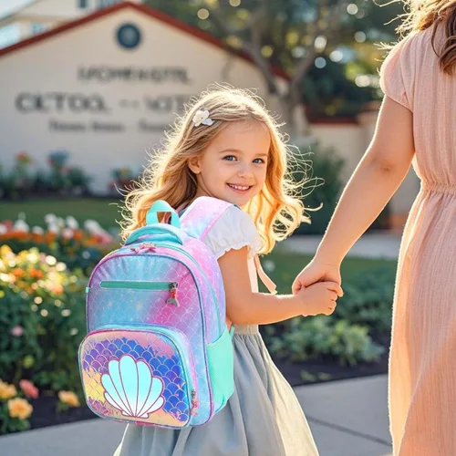 Vista 2 de RHCPFOVR Mochila infantil para niñas – Mochila para niñas de 3 a 8 años, sirena para niños, mochila escolar de 15 pulgadas para jardín de infantes