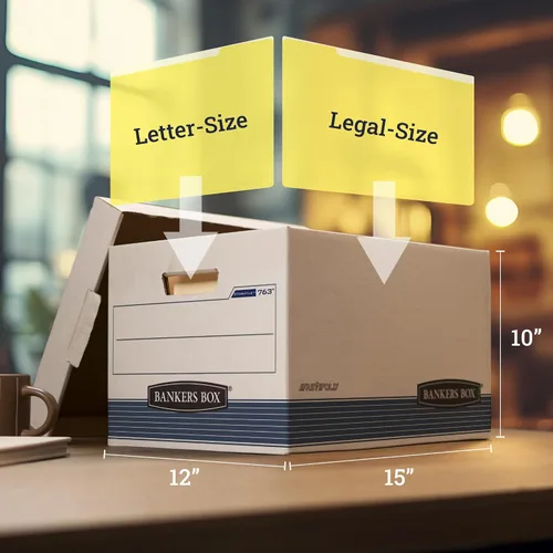 Vista 2 de Bankers Box Paquete de 20 cajas de almacenamiento de archivos de servicio mediano con tapas, montaje de plegado rápido, carta/legal, STOR/FILE