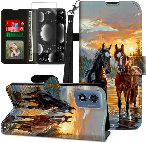 Vista 248 de Funda para Motorola Edge 2022 con protector de pantalla, soporte y tarjetero y correa para la muñeca, funda magnética para Moto Edge 2022 5G UW Lobo