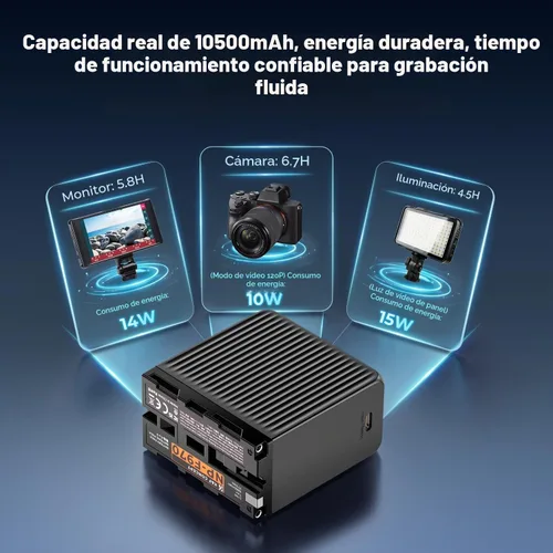 Vista 3 de K&F CONCEPT Batería de repuesto NP-F970 de 10500mAh, PD45W USB-C 2H carga