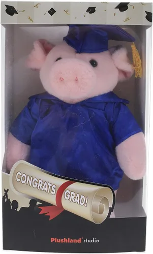 Vista 2 de Plushland Juguetes de peluche de cerdo, regalos para el día de graduación, texto personalizado, nombre o logotipo de tu escuela en el vestido, lo