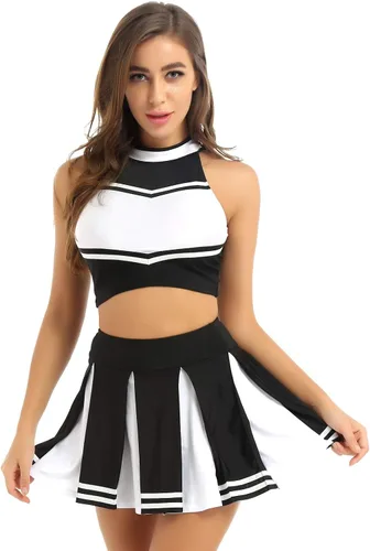 Vista 2 de JanJean Uniforme de animadora para mujer, top corto con falda plisada, trajes de cosplay