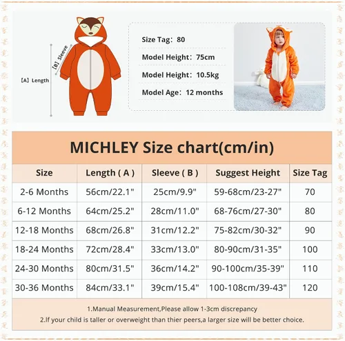 Vista 3 de MICHLEY - Overol unisex para bebé mameluco estilo animal con capucha de franela cosplay para invierno u otoño