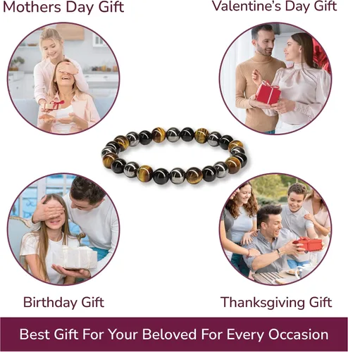 Vista 129 de Crystal Vibe Pulseras de cuentas de 0.315 in para mujeres y hombres, pulseras de cristal con piedras preciosas naturales, tamaño elástico ajustable