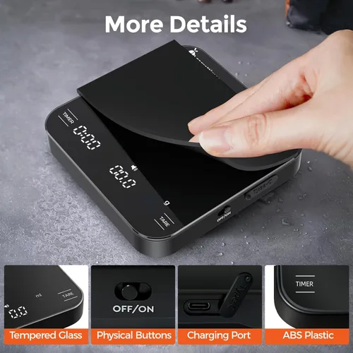 Vista 11 de Mini báscula de café recargable con temporizador, escala de espresso de precisión de 4.4 lbs/0.004 oz, báscula de café digital portátil con 4 modos