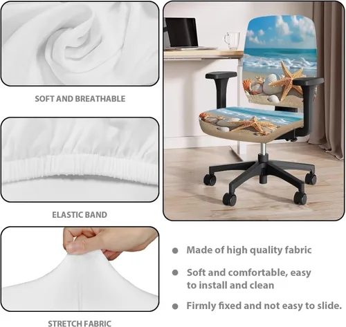 Vista 5 de Funda para silla de oficina, con temática de playa, funda elástica para silla de oficina, funda elástica de 2 piezas, funda para silla