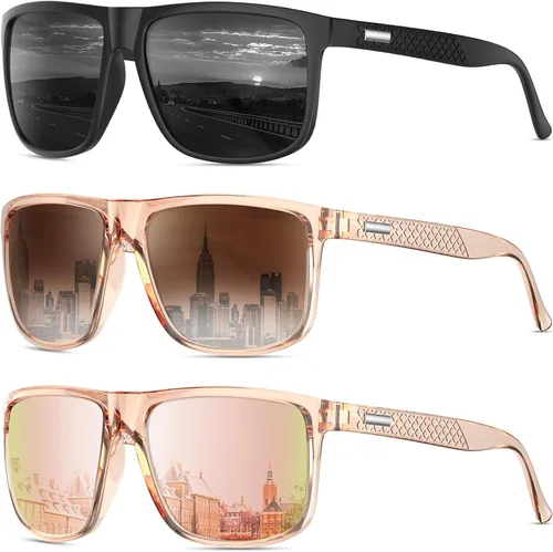 Vista 54 de KALIYADI Gafas de sol polarizadas para hombre, gafas de sol ligeras con protección UV para conducir, pescar y jugar golf (3 unidades) Negro