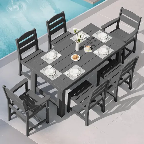 Vista 26 de SERWALL Juego de mesa y sillas de comedor para exteriores HDPE para 4 Azul marino