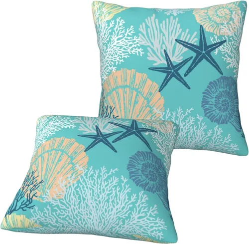 Vista 3 de Fundas de almohada de playa costera 18x18, juego de 2, fundas de almohada decorativas con diseño de estrella de mar y caballito de mar