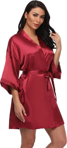Vista 3 de Bata corta sedosa para mujer, bata de satén para novia, dama de honor, boda, fiesta, ropa de dormir