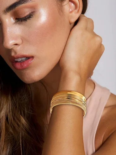 Vista 2 de Long tiantian Pulsera de oro gruesa para mujer, pulseras de oro delicadas, pulseras para mujer, pulseras apilables de eslabones de cadena