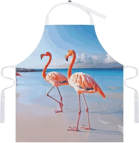 Vista 7 de MUSM Pink Flamingo on Beach Apron，Classic Vintage Funny with Pockets Aprons,Adjustable Bib Waterdrop Resistant for Kitchen Cooking Restaurant BBQ