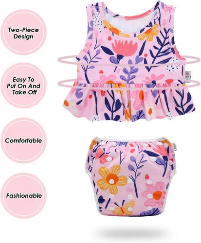 Vista 4 de ALVA Toddler Baby Girl Swimsuit,Infant Bathing Sleeveless Bikinis Swimwear,Baby Reusable Swim Diaper with Matching Top