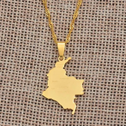 Vista 7 de Hafrita Colombia colgante de cadena de onda de agua de acero inoxidable mapa de país Colombia collar