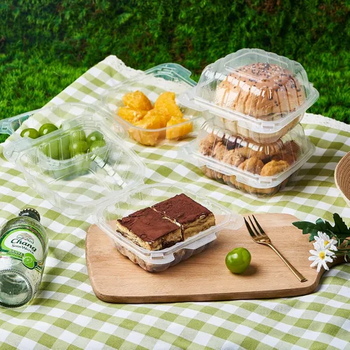 Vista 5 de Jaluxing 100 unidades de contenedores desechables de plástico transparente con bisagras para llevar alimentos, 15 cm de ancho, envases desechables