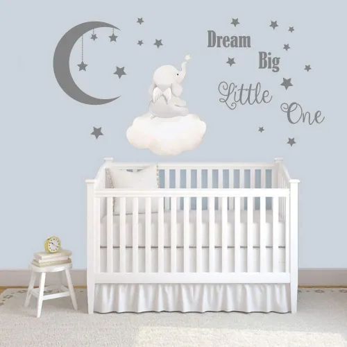 Vista 3 de Runtoo Calcomanías de pared Dream Big Little One con citas inspiradoras de elefante, calcomanías de pared para dormitorio, sala