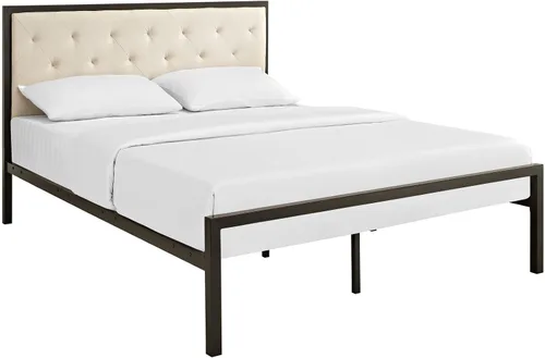 Vista 17 de Modway Mia - Base de cama de piel sintética copetuda, tamaño individual, color blanco y blanco