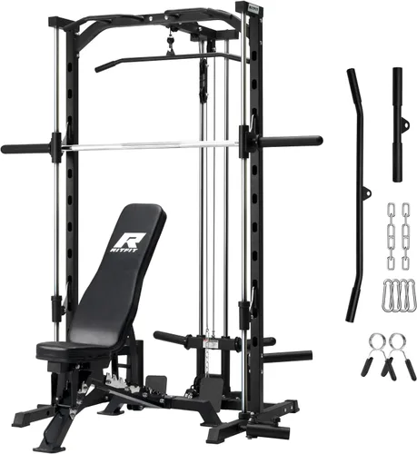 Vista 16 de RitFit Smith - Estante de potencia para máquina con sistema LAT-Pull Down, minas terrestres, barra de barra, clavijas de almacenamiento de placas