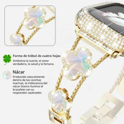 Vista 4 de Surace - Correa compatible con Apple Watch de 1.50 pulgadas para mujer, correa de metal con diamantes de imitación y circón en acero inoxidable