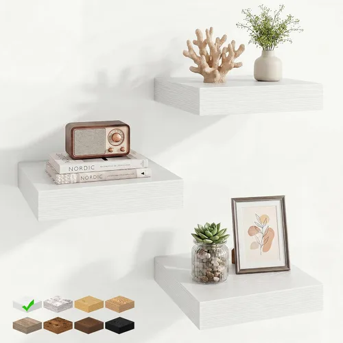 Vista 21 de Marsmiles 12in Depth Floating Shelves, 12x12x1.4, Rustic Brown, Set of 3 Marrón rústico