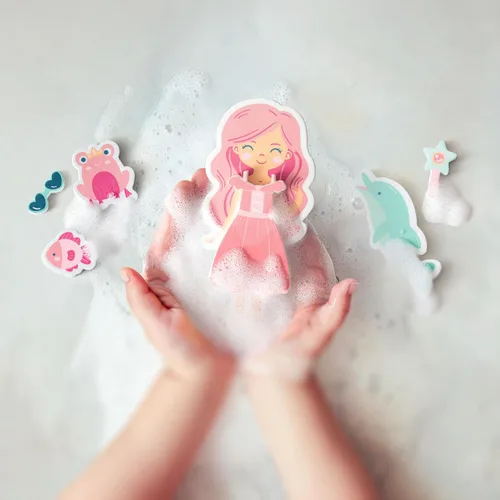 Vista 3 de Stephen Joseph, Juego de juguetes de baño de espuma flotante de 35 piezas, niña/sirena