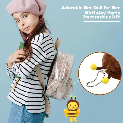 Vista 6 de Mini juguetes de peluche de abeja, llavero de abeja de felpa para decoración de habitación, cumpleaños, baby shower, recuerdos de fiesta de animales