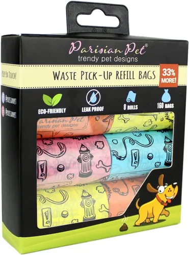 Vista 12 de Parisian Pet Bolsas ecológicas para excrementos de perro, 8 rollos, 20 bolsas por rollo, sin perfume, a prueba de fugas, perfectas para limpiar Casa