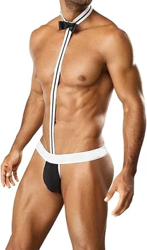 Vista 2 de Walang Lip Body para hombre diseño de camarero y pajarita disfraz de peluche divertido y novedoso regalo