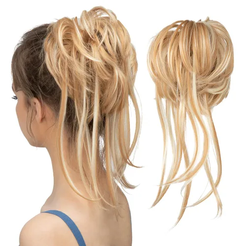 Vista 33 de Extensiones de cabello rizado con cola de caballo, cabello sintético con coleta recta, coleteros para mujer, rubio ceniza/rubio playa