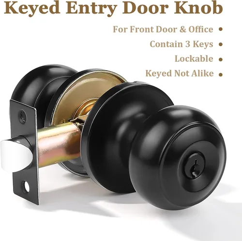 Vista 2 de Probrico Paquete de 2 pomos redondos negros para puerta de entrada sin llave igual, manijas de puerta exterior/interior, manijas de puerta
