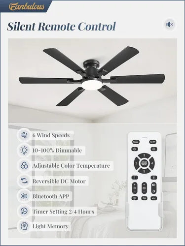 Vista 2 de Fanbulous Ventilador de techo empotrado de 52 pulgadas con luces regulables Negro