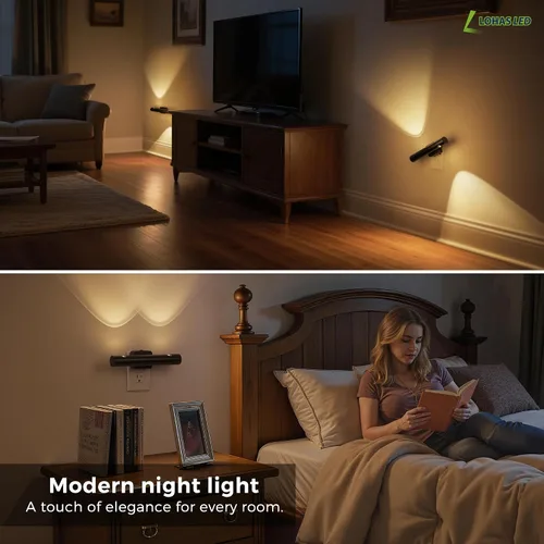 Vista 5 de L LOHAS LED Luz nocturna, luces nocturnas enchufables a la pared, sensor de luz automática de rotación de 180° [1 paquete], brillo ajustable de 0 a