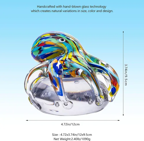 Vista 2 de Figura de pulpo de cristal soplado a mano en bola de cristal, coleccionable de criatura marina hecha a mano, pisapapeles y decoración de acuario