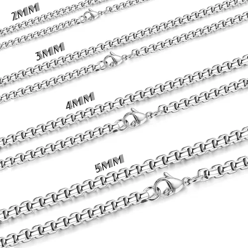 Vista 3 de Besteel Collar de eslabones de cadena de trigo de acero inoxidable para hombre de 2 a 0.197in, 16 a 36 pulgadas