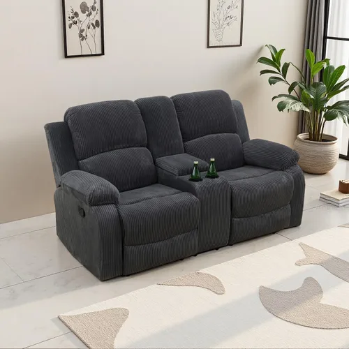 Vista 42 de Sofá reclinable manual, sofá reclinable de lujo de 3 plazas, sofá reclinable con portavasos y mesa de café, sofá de cuero sintético para sala