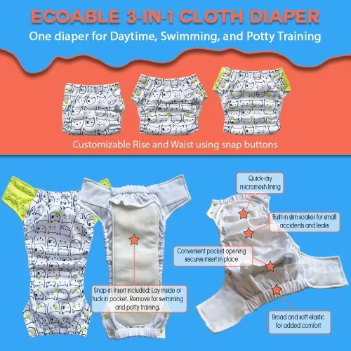 Vista 3 de Pañal de tela híbrido, pantalones de entrenamiento reutilizables, pañales de natación, calzoncillos para necesidades especiales, se adapta a bebés
