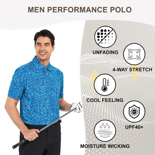 Vista 4 de Damipow Camisas de golf prémium para hombre, ajuste seco, de manga corta, cuello