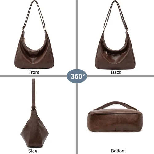 Vista 4 de NIUEIMEE ZHOU Bolsos Hobo para mujer Bolso de hombro de cuero vegano plegable Bolso de mano holgado Bolso bandolera
