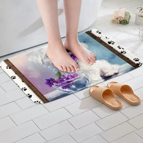 Vista 4 de Erosebridal Alfombras Kawaii de animales para niñas y niños, lindas alfombras esponjosas para cachorros, patas de perro, alfombra de entrada