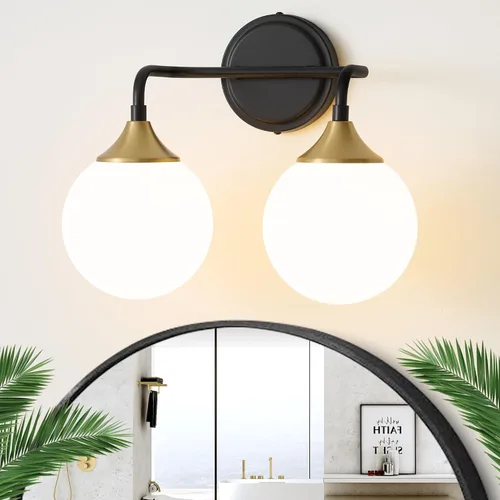 Vista 20 de Accesorios de Iluminación para Baño Negros, Iluminación Moderna de Tocador Sobre Espejo, Aplique de Pared Negro Mate Moderno de Mediados de Siglo