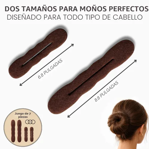 Vista 4 de Styla Hair Creador Mágico de Moños (2 Pequeños, 2 Grandes) Esponja de Espuma Moldeadora de Moños Accesorios para el Cabello (Morena) Moldeador